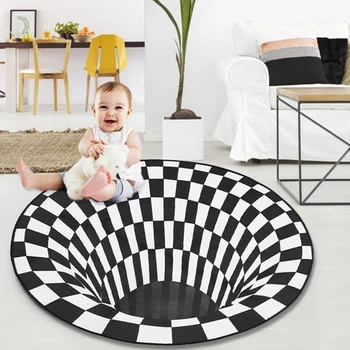

3D Printed Vortex Illusion Carpet for Living Room Black&White Stereo Vision Area Round Rugs Non-slip Tea Table Pad Doormat Mats