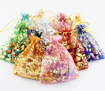 

100pcs/Lots Mesh Sheer Organza Gift Bag Yarn Mesh Gift Pouches For Wedding Christmas Party Favor Drawstring Candy Boxes