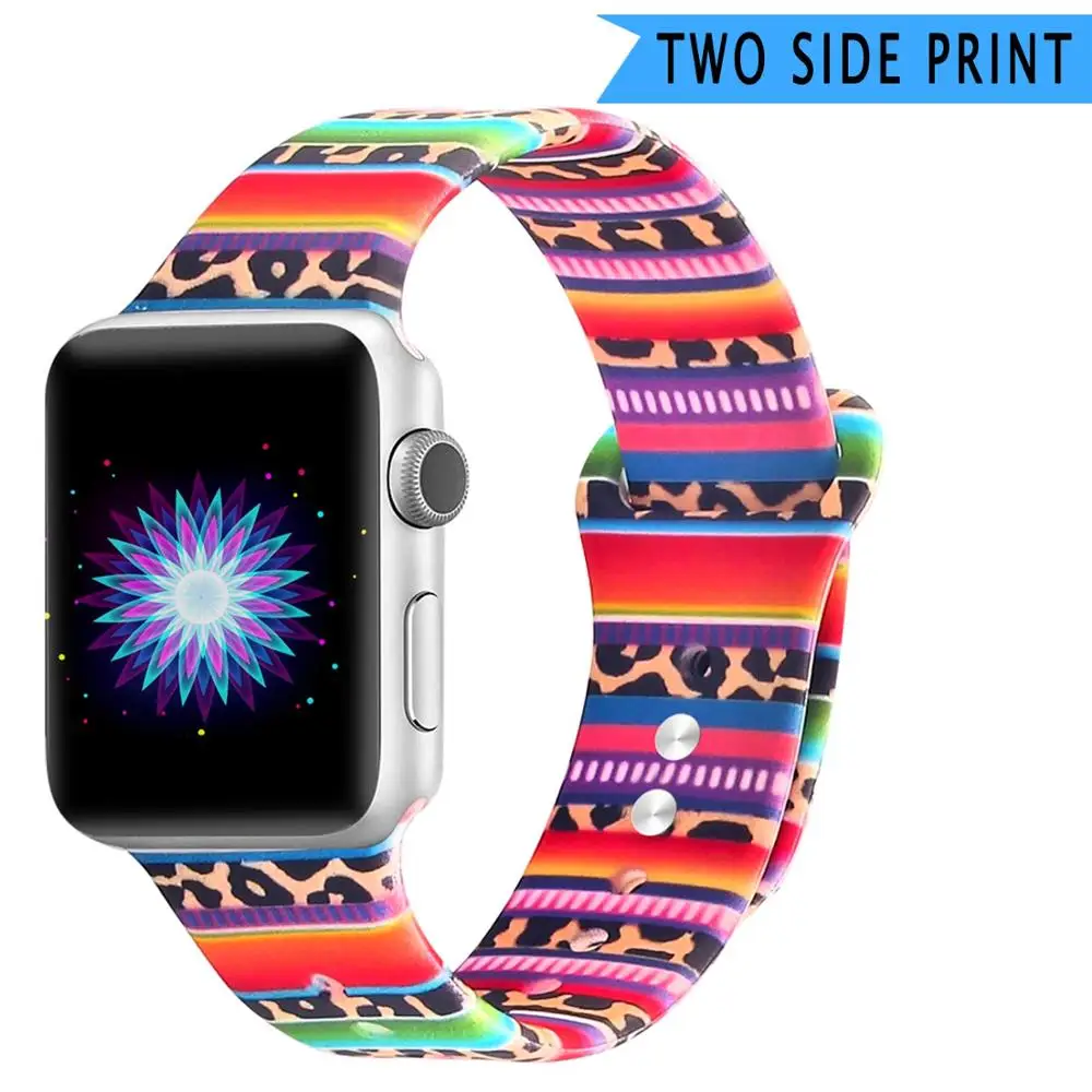 Двусторонний силиконовый ремешок с цветочным принтом для Apple Watch 38 мм 40 мм 42 мм 44 мм спортивный мягкий ремешок для iwatch серии 4 1 2 3 - Цвет ремешка: Leopard print