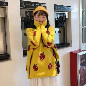 

Long-sleeved large size warm sweater cashmere thick round neck pullover strawberry sweater female autumn and winter