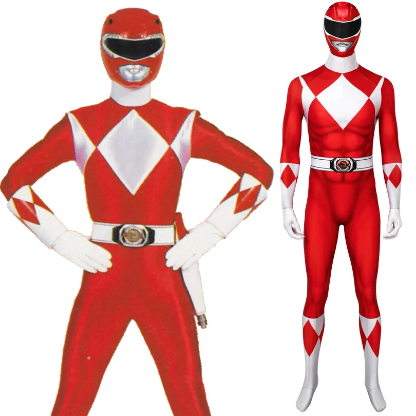 

Adult Ranger Superheroes Geki Red Ranger Jumpsuit Cosplay Costume Halloween Masquerade Bodysuit With Mask