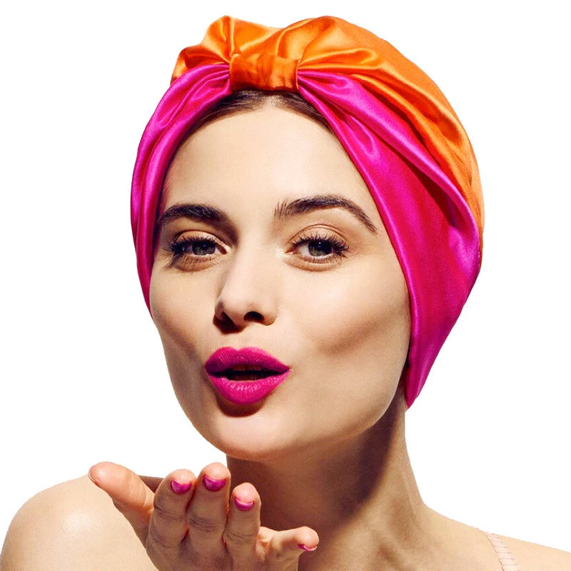 

2019 Trendy Elastic Stain Headscarf Hats Solid Color Silky Bonnet For Women Muslim Head Wrap Chemo Beanies Headwear