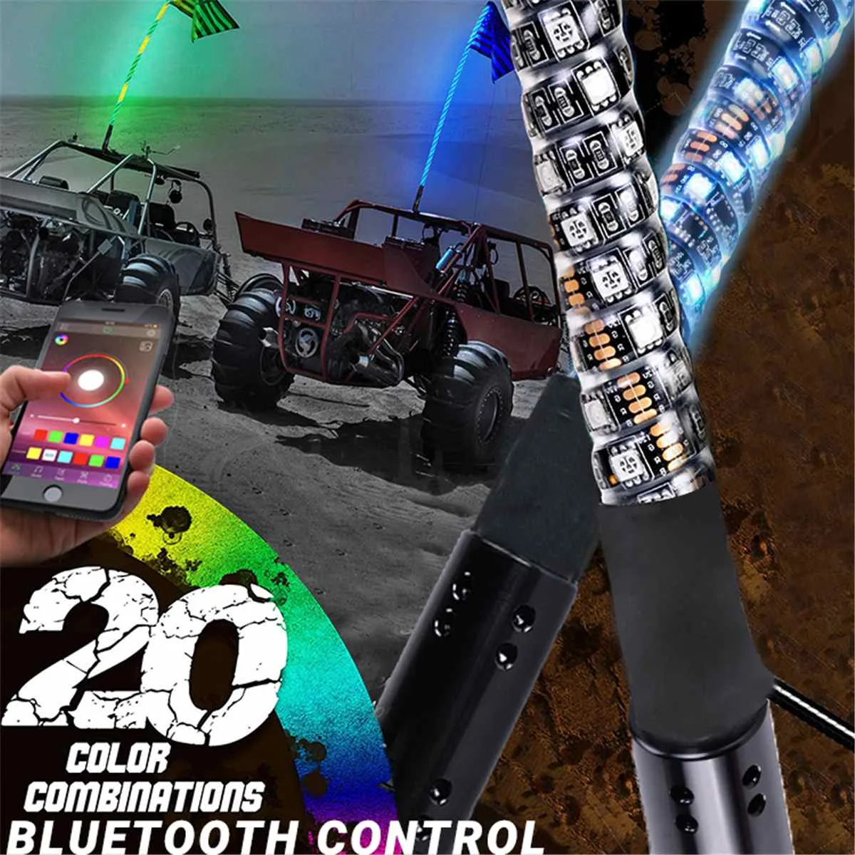 3 фута многоцветный RGB Водонепроницаемый сгибаемый беспроводной bluetooth контроль Супер яркий светодиодный светильник с флагштоком DC12V с американским флагом