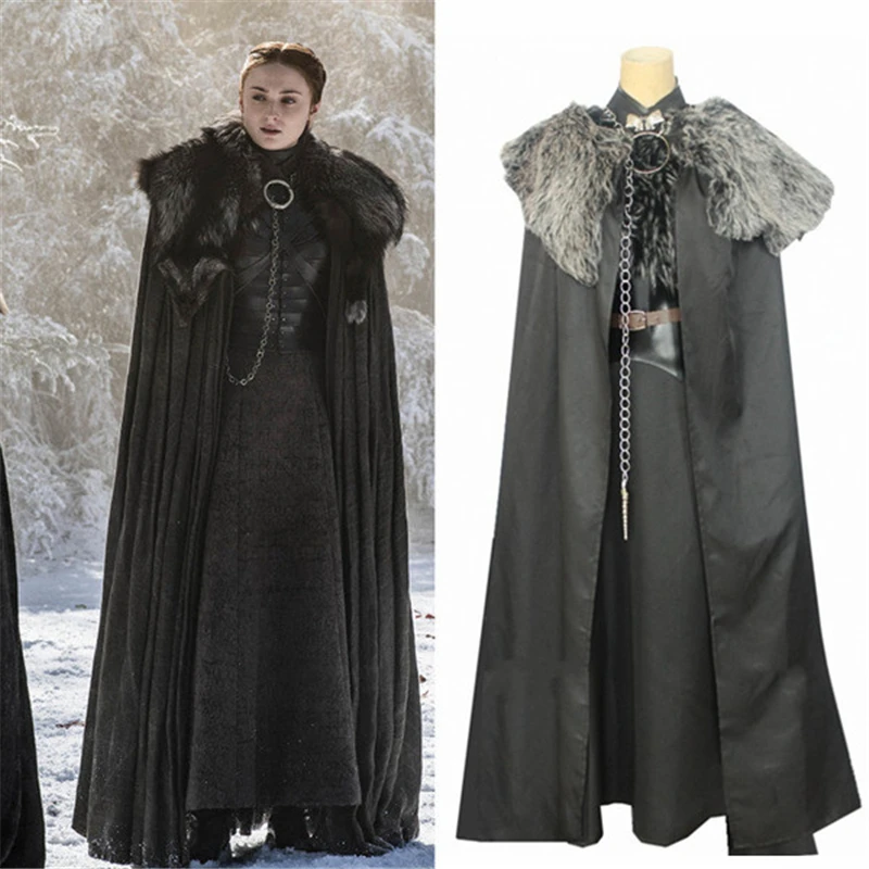 

New Game of Thrones 8 Sansa Stark Cosplay Costumes Iron Throne Queen Women Girls PU Jumpsuits Dress Cloak Party Halloween Suit
