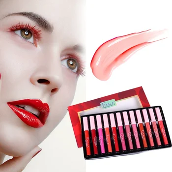 

12 PCS/set Pop Matte Lasting Lip Tint cosmetic Lipstick set Lady Makeup Waterproof Liquid Llipstick Fruit Flavour Glossy