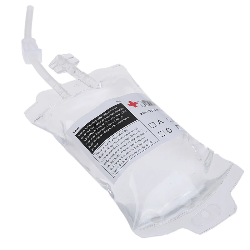 Medical Drink Pouches PVC Material 350ml Reusable Blood Energy Transparent Halloween Vampire Props