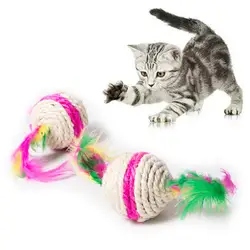 Красочная игрушка для кошек, шар, интерактивные игрушки для кошек, игра, Жевательная погремушка, царапина, сизаль и перья, мяч