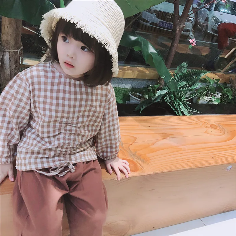 Рубашка для девочек коллекция года, новая весенняя стильная клетчатая рубашка в Корейском стиле для маленьких детей Детская куртка, C011