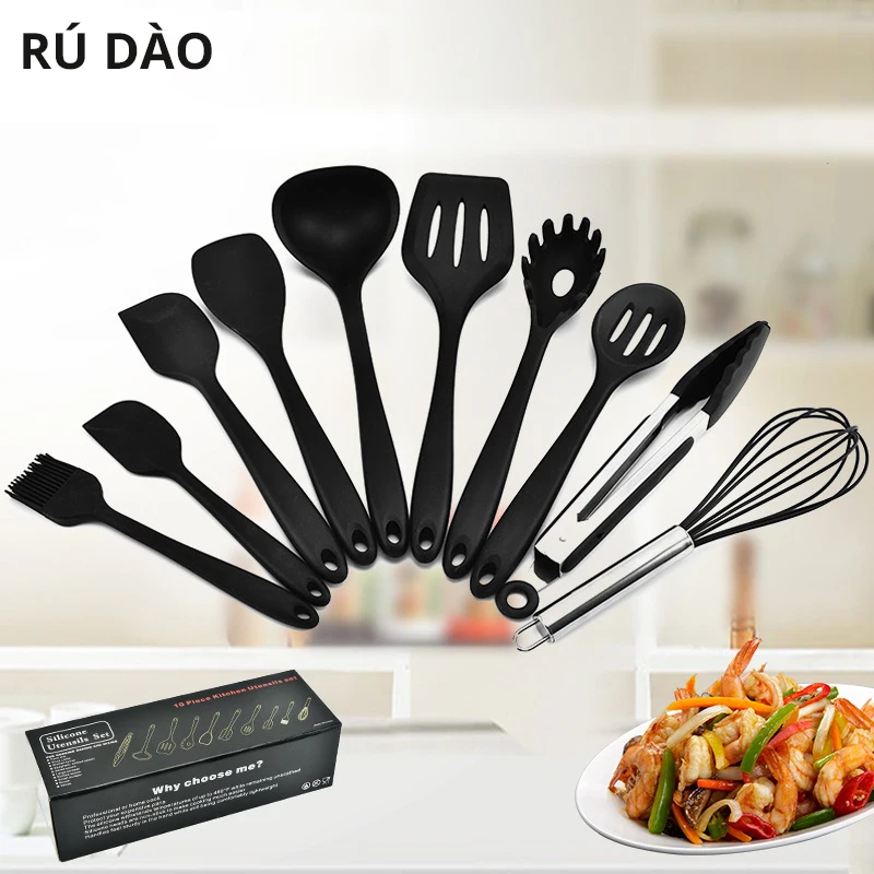 

Kitchen Silicone Non-stick Cooking Spoon Spatula Ladle Egg Beaters Utensils Dinnerware Set Cooking Tools Accessories Supplies