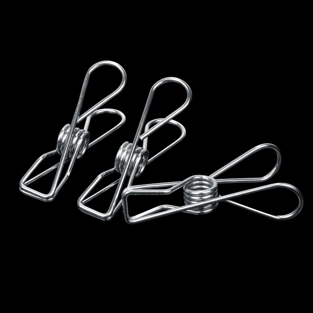 20pcs Stainless Steel Clothes Pegs Hanging pins Sealing File Clips Washing Clamp 