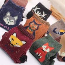 1/2/3Pair Cute Animal Winter Wool Knitted Socks Funny Fox Animal Cartoon Harajuku Art Sokken Meias Thickening Warm Crew Socks