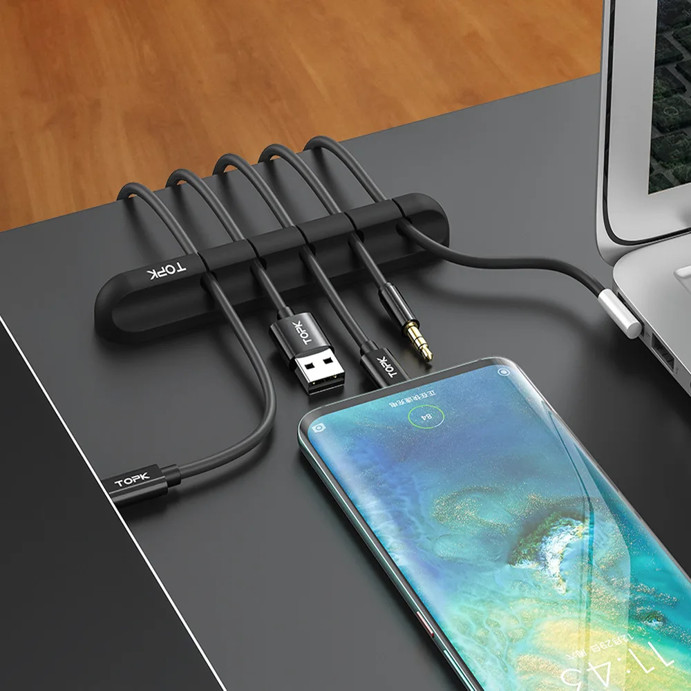 Новинка, горячая Распродажа, силиконовые USB устройства для сматывания кабеля, настольные зажимы для управления, держатель для кабелей, органайзер для хранения для дома и офиса - Цвет: Черный