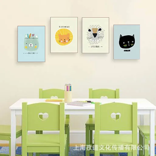 

Mild Art Cute Cartoon Animal Panda Rabbit Hanging Painting Modern Creative CHILDREN'S Room Wall Decorative Paintings with Frames