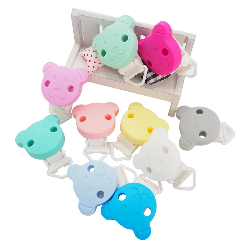 Chenkai 50PCS BPA Free Silicone Bear Clips Baby Cartoon Plastic Holder Food Grade DIY Infant Pacifier Chain Nursing Accessories