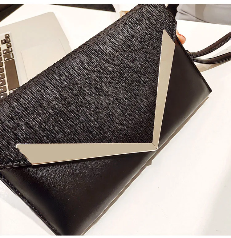 Ladies Luxury PU leather Envelope Clutch Bag Fashion Designer Women Wedding Party Shoulder Bag Simple Black Handbag Purse Silver (5)