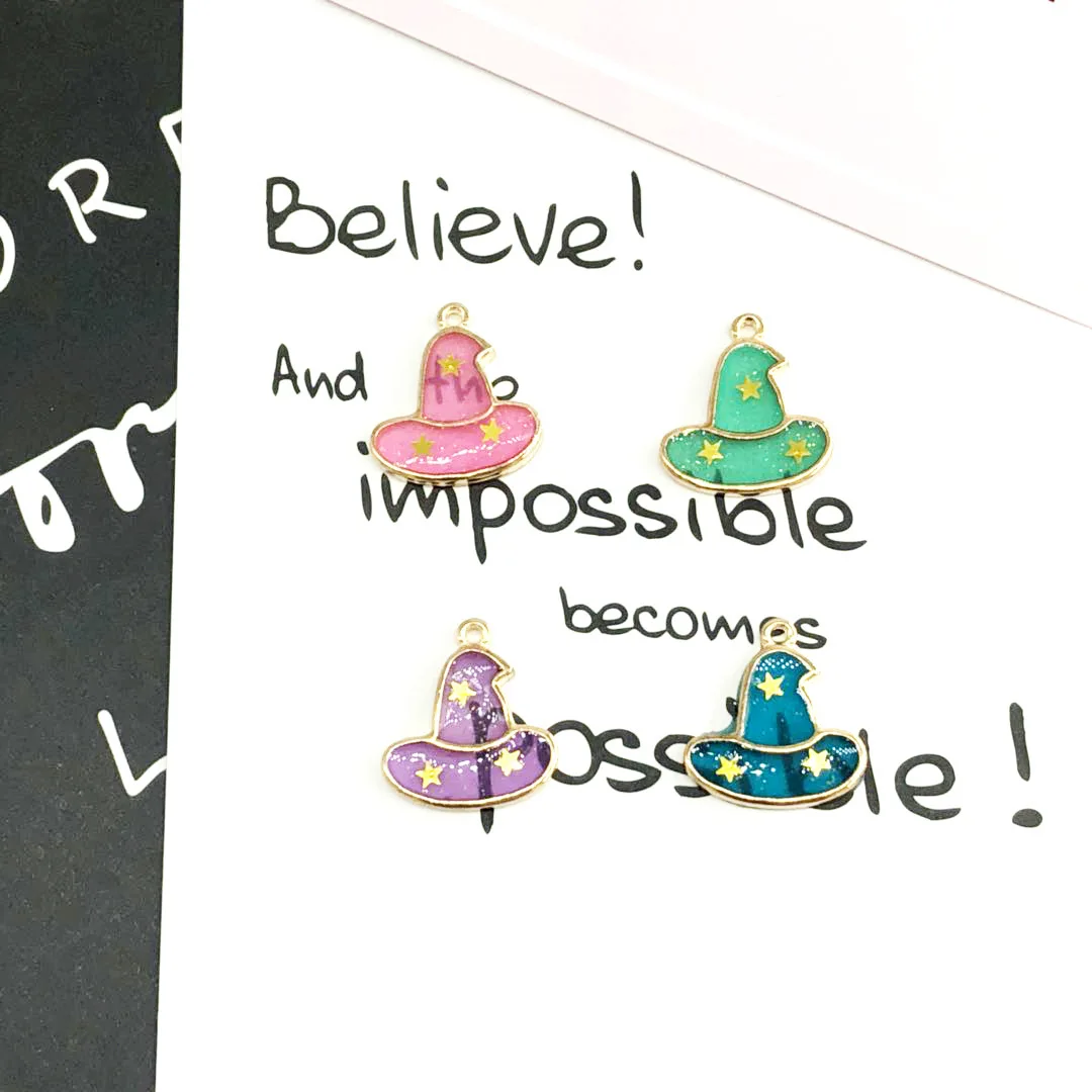 

10pcs/lot Enamel Magic Hat Wizard Cap Charms Halloween Holiday Series DIY Jewelry Small Pendant Alloy Festival Gifts