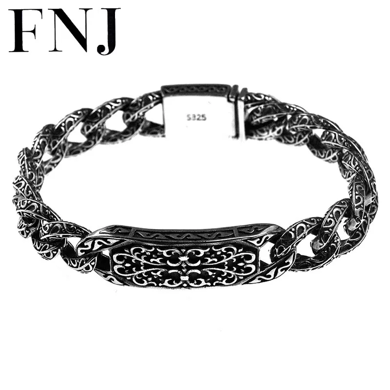 FNJ благоприятный браслет с узором 925 серебро ширина 11 мм оригинальный чистый S925 серебряные браслеты для мужчин ювелирные изделия