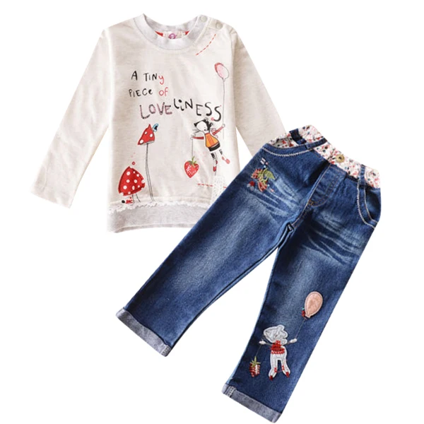 Citgeett Sppring Kids Baby Children Girls Clothing Long Sleeves Sweater + Jeans suit Cartoon Set Denim Pants Outfits 2-7Y SS