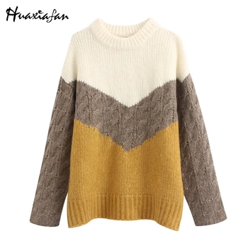 

Huaxiafan Women Sweaters Striped O Neck Long Sleeves Women Autumn Fashion Casual Pullovers Female Sweater Criss Cross Thick Tops