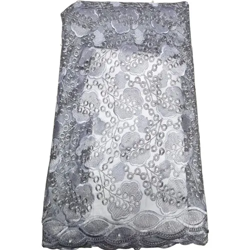 Новая африканская вышитая бисером кружевная ткань французский тюль вуаль кружевная ткань с жемчугом нигерийская кружевная ткань для свадебной вечеринки - Цвет: gray
