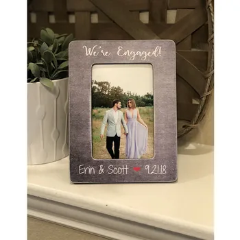 

Engraved Engagement Picture Frame, custom wedding Photo Frames, Announcement Vertical frame, Bride To Be Gift idea, she said yes