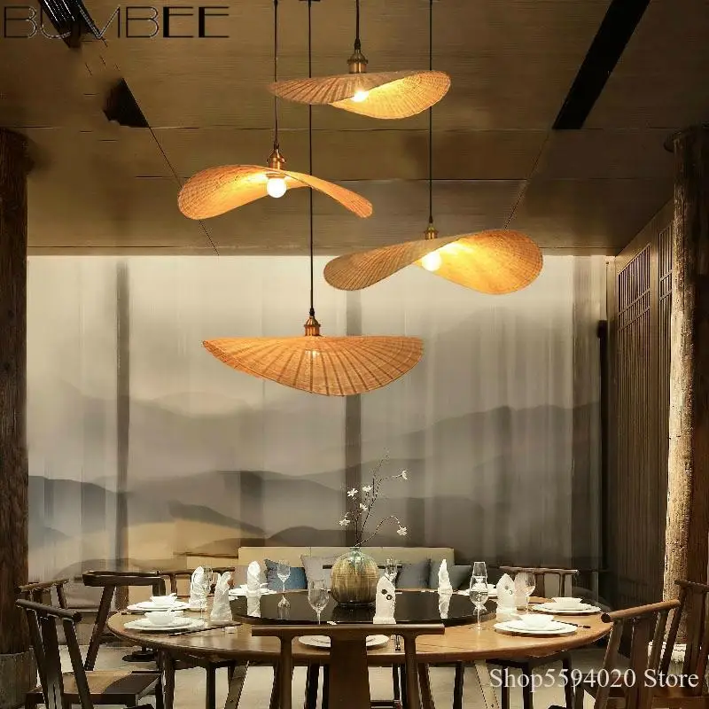 

Chinese Bamboo Chandelier Lights Japanese Tatami Teahouse Zen Hanging Lamp Southeast Asian Living Room Bedroom Trestle Lamp