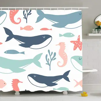 

Shower Curtain Set with Hooks 72x78 Colorful Shell Animals Pattern Aquarium Creature Nature Horse Textures for Under Drawing