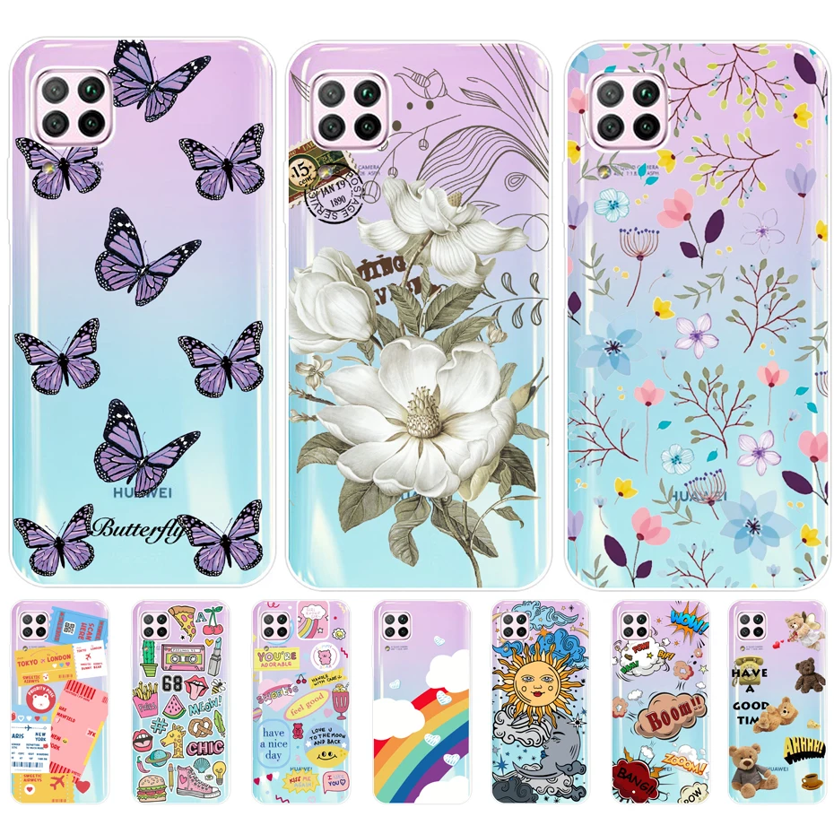 For Huawei P40 Lite Case for Funda Huawei P40 P 40 Lite P40lite Nova 7i 6  se Phone Cute Clear Cartoon Soft TPU Back Cover Case