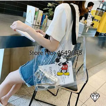 

Summmer Disney Mickey Mouse Jelly Transparent Shoulder Bag Fashion Cartoon Hadbag Shopping Bag