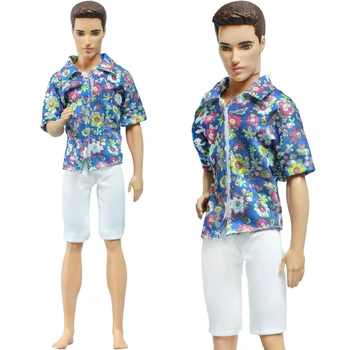

Cool Fashion Boy's Doll Outfit Ken 1/6 Doll Men's Summer Beach Daily Wear Floral Shirt White Short Pants Clothes Accessories Toy