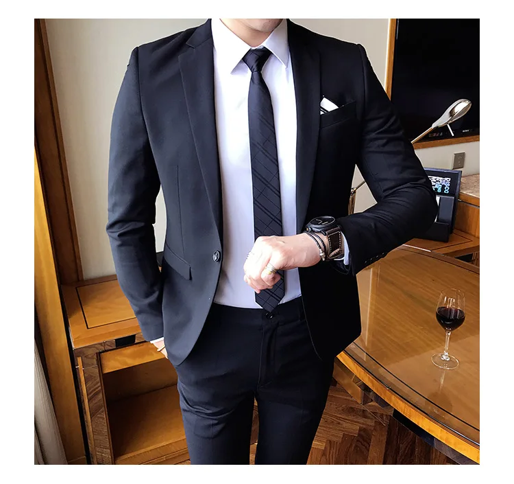 Куртки+ брюки) стиль модная мужская из чистого хлопка деловые блейзеры/мужские высококачественные костюмы для отдыха из двух предметов размер S-5XL