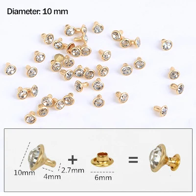 10mm 100 шт 5-12 мм медные золотые заклепки стразы с серебряным краем заклепки шнек Одежда Пояс обувь сумки ювелирные изделия аксессуары материалы - Цвет: 10mm
