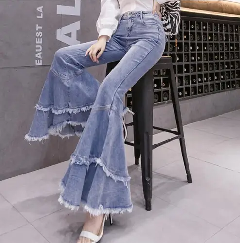 여성용 플레어 청바지, 프린지 술, 스플릿 슬림 청바지, 신축성 바지, 하이웨이스트 데님 바지 s1140 3