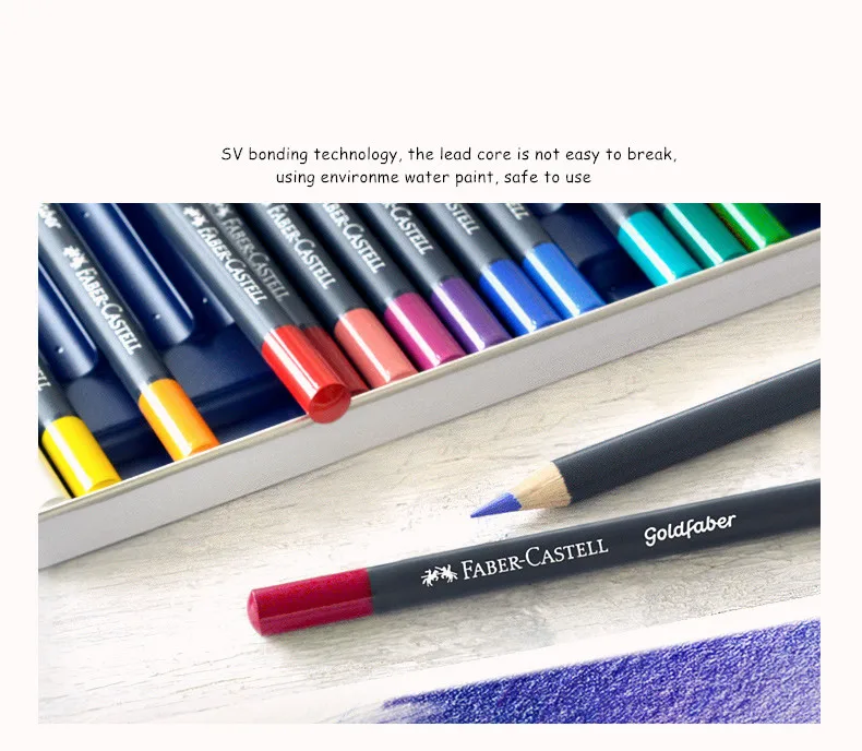 Caixa de Ferro Conjunto de Arte Faber-castell Azul Série Goldfaber Óleo Cor Lápis Multi-cor Colorido Profissional Pintura Artista Suprimentos 6 Lápis padrão