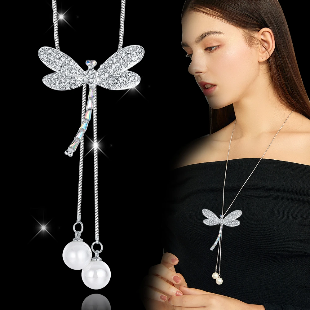 Ожерелья и кулоны для женщин, классические серебряные Кристальные ожерелья с павлином, женские модные ювелирные изделия, новинка - Окраска металла: Styls 14 dragonfly