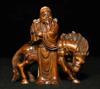 

Wedding Decoration Chinese Folk Boxwood wood Carving Zhang GuoLao immortal God animal horse Statue
