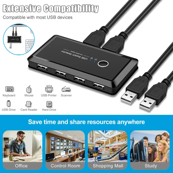 KVM переключатель коробка 2 компьютеры обмен 4 USB устройства для клавиатуры сканер проектор VH99
