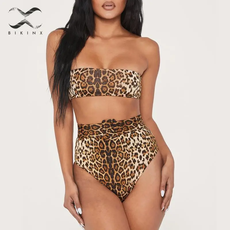 

Sexy Leopard print bikinis 2019 mujer Bandeau swimwear women Push up swimsuit female High waist bathing suit Summer biquini new