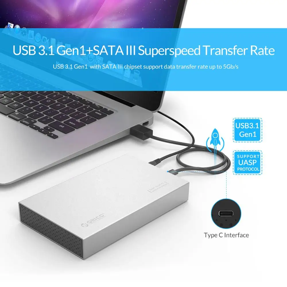 Корпус для жесткого диска ORICO 3 5 дюйма USB3.1 type C адаптер samsung коробка 10 ТБ макс.