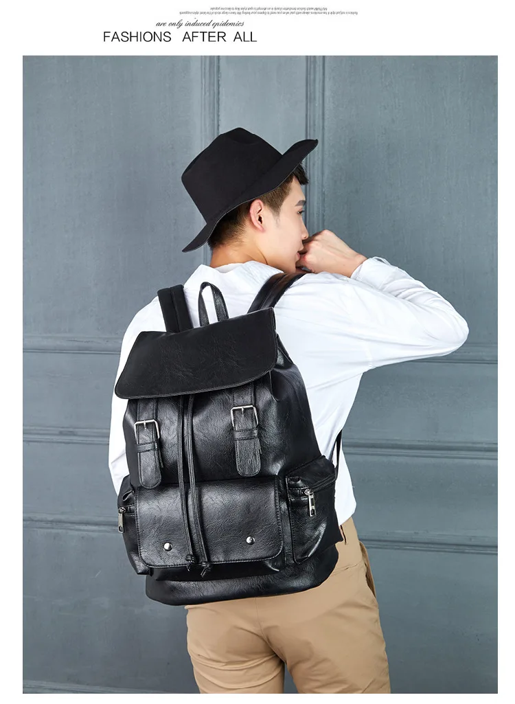 PU Travel Leisure Backpacks Vintage Men Leather Laptop Backpack Bag for Men Teenager Students Retro School Bags Casual Rucksacks (7)
