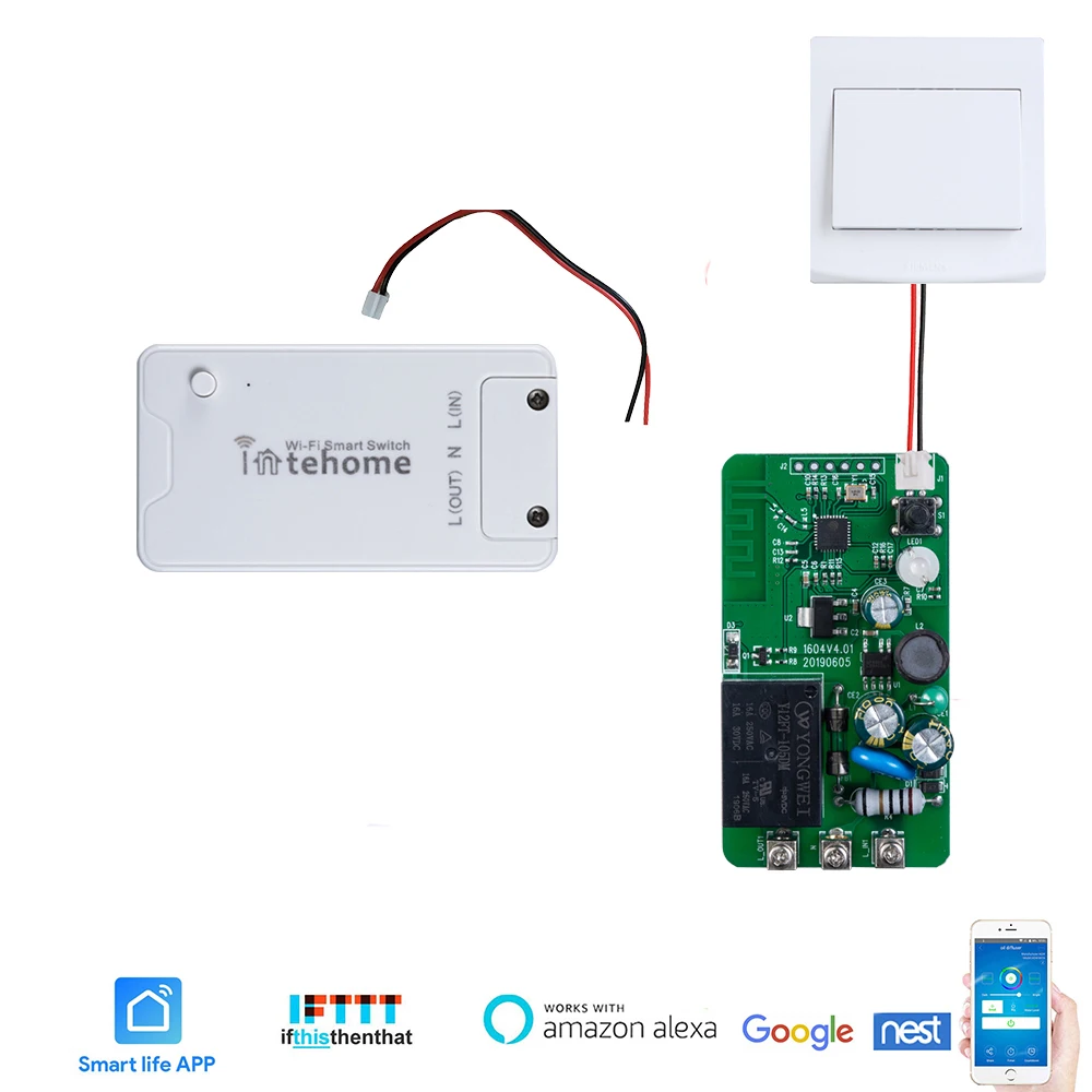 

InteHome 16A Wifi Switch Relay Timer Module Remote Control Smart Home Domotica DIY Automation Work with IFTTT alexa Google