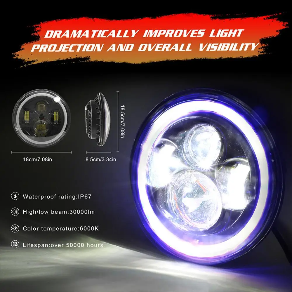 2 шт. " 60 Вт светодиодный головной светильник s для Jeep CJ/Wrangler JK Blue Halo Angle Eyes DRL Поворотная сигнальная фара для мотоцикла светодиодный светильник для вождения