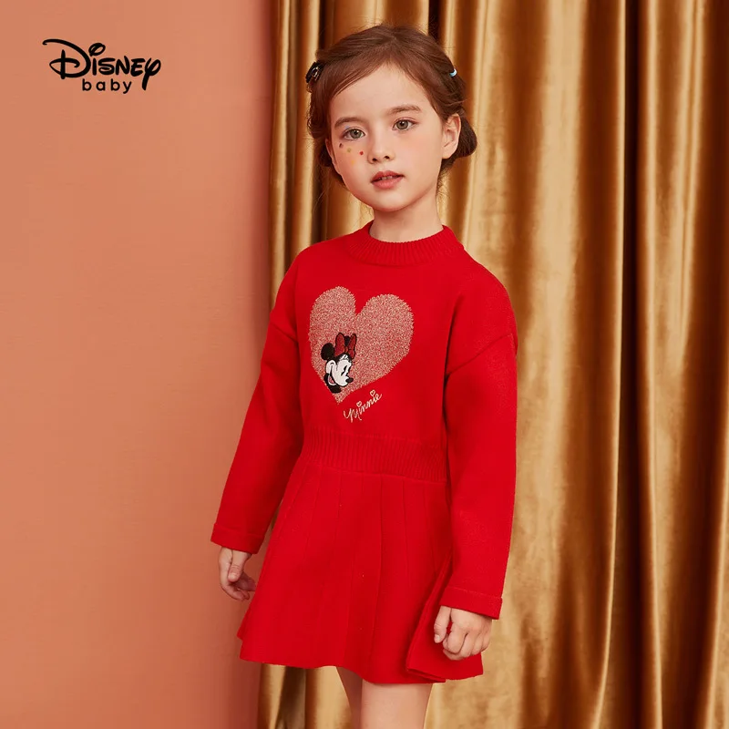 Disney Minnie2019 новое платье для девочек модное красное повседневное детское платье осеннее шерстяное платье для девочек детское милое Внутреннее платье