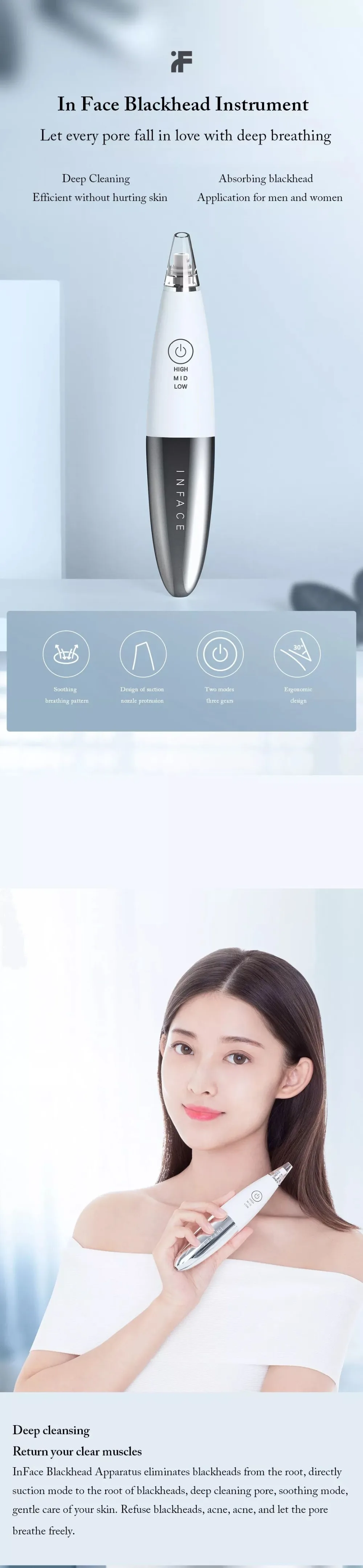 Xiaomi InFace вакуумный отсос для угрей удаления дермабразии шрам акне пилинг для пор лица чистый уход за кожей лица Красота Инструменты