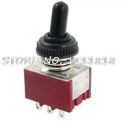 

6A/125VAC 2A/250VAC on-off-on 3 Way 3PDT 9 Terminals Toggle Switch w Boot Cap