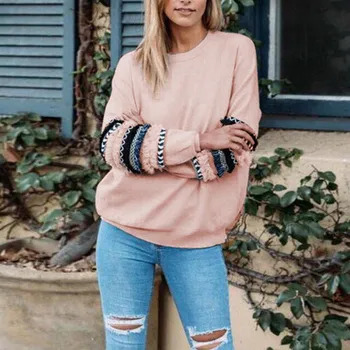 

New Autumn Winter Warm Women Sweatshirts Fashion Striped Stitching Long Sleeve Pullover Tops Loose Casual Sweatshirt Jumper