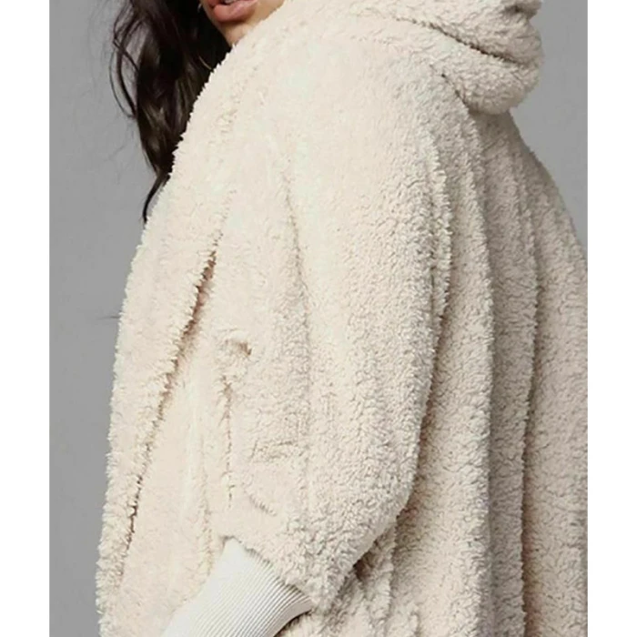 Новая мода пушистый с капюшоном с длинными рукавами пальто Открытый спереди Тедди шорты жилет комплект для женщин зима J9
