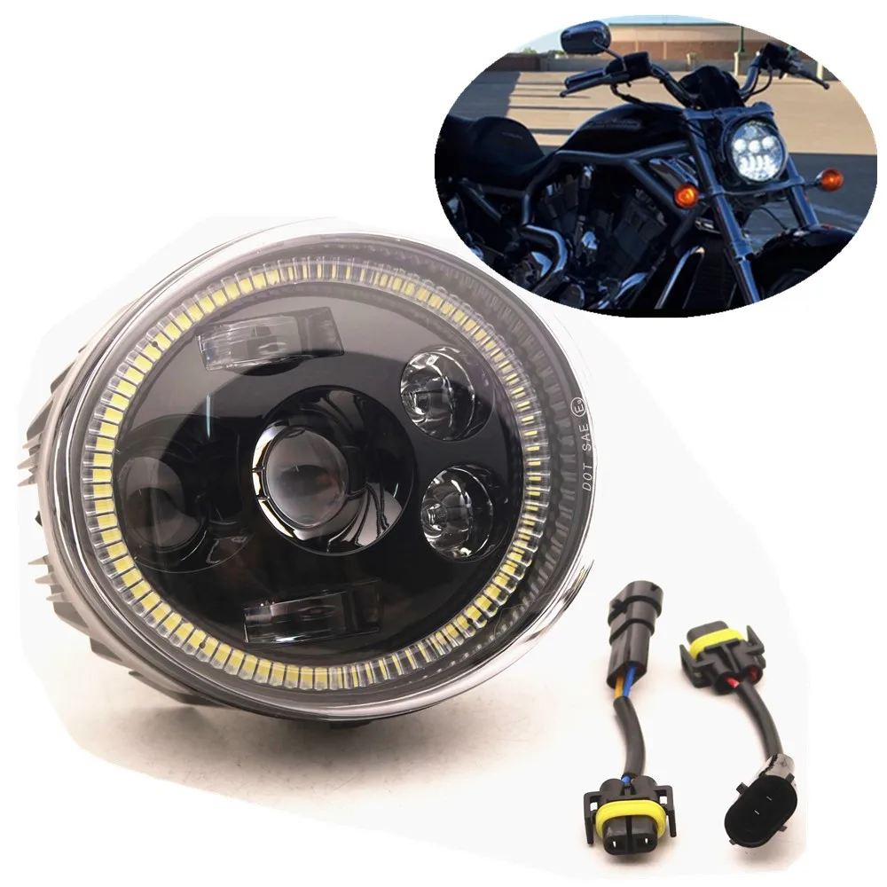 White DRL for VRod Muscle Street Rod LED Motorcycle Halo Headlight for