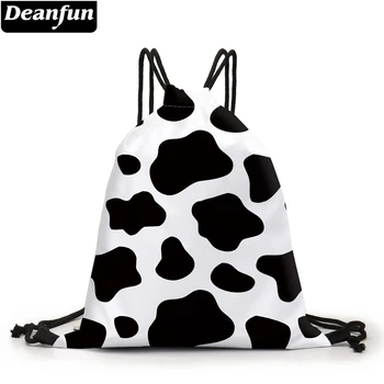 

Deanfun Women Drawstring Bag Cow Texture Pattern Travel Softback Black White Spot Men Fashion Schoolbags 60465