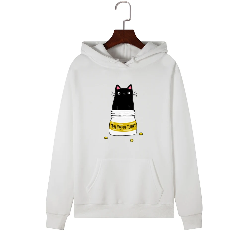 SINGRAIN Winter Women Cat Hoodies Female Large Size Streetwear Cartoon Cute Funny Cat Print Warm Hooded Sweatshirt polerones